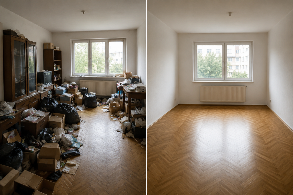 entruempelung-zwickau– Vorher und nachher einer professionellen Wohnungsentrümpelung durch Wohlfühl Umzüge