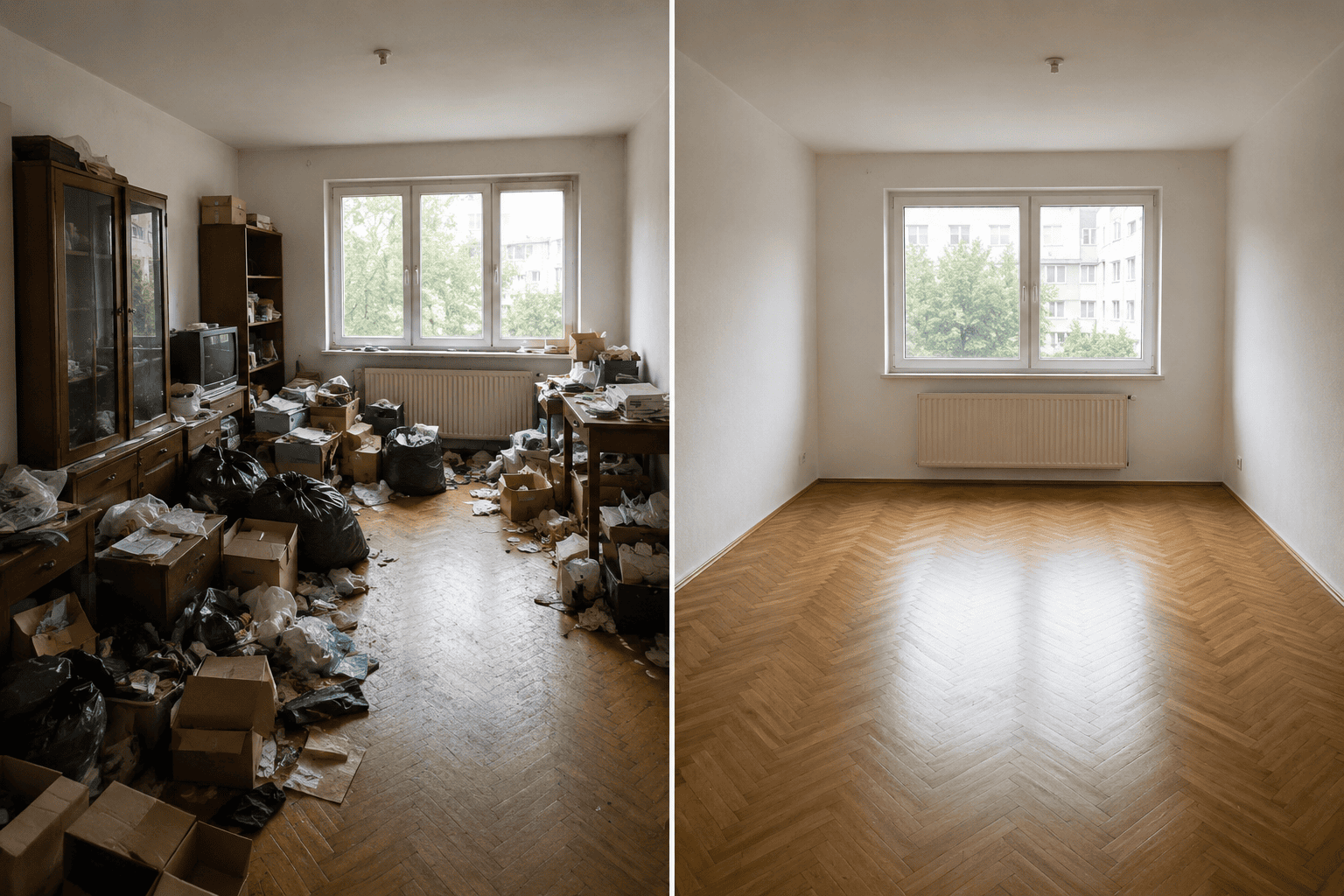 entruempelung-zwickau– Vorher und nachher einer professionellen Wohnungsentrümpelung durch Wohlfühl Umzüge
